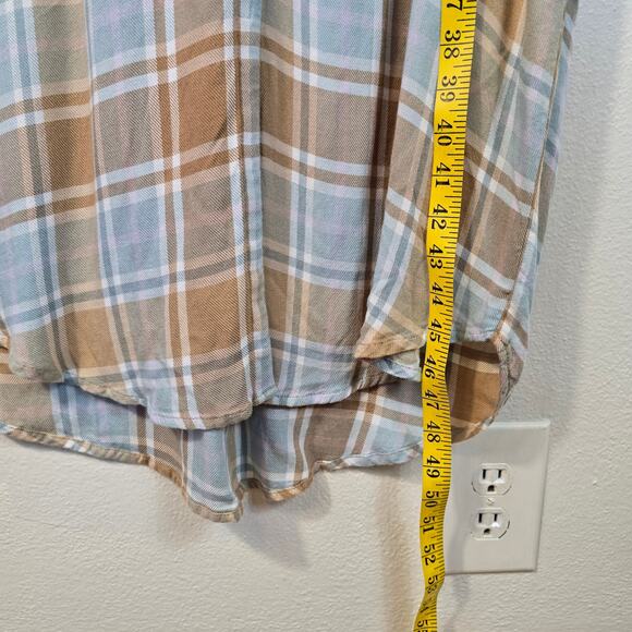 Show Me Your MUMU Leo Tunic Duster Women's S Blue Tan Plaid Button Up READ - Picture 12 of 12